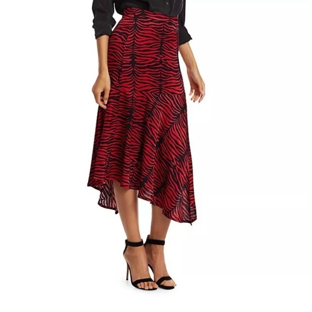 Munthe - Red Tiger Asymmetrical Flounce Hem Skirt - size 12 - Handkerchief Hem